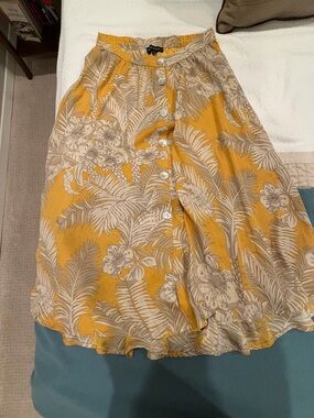Catherine Malandrino Mustard Yellow Floral Button-Front Midi Skirt